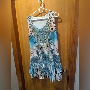 Cover Charge Blue and White Patterned Sleeveless Dress